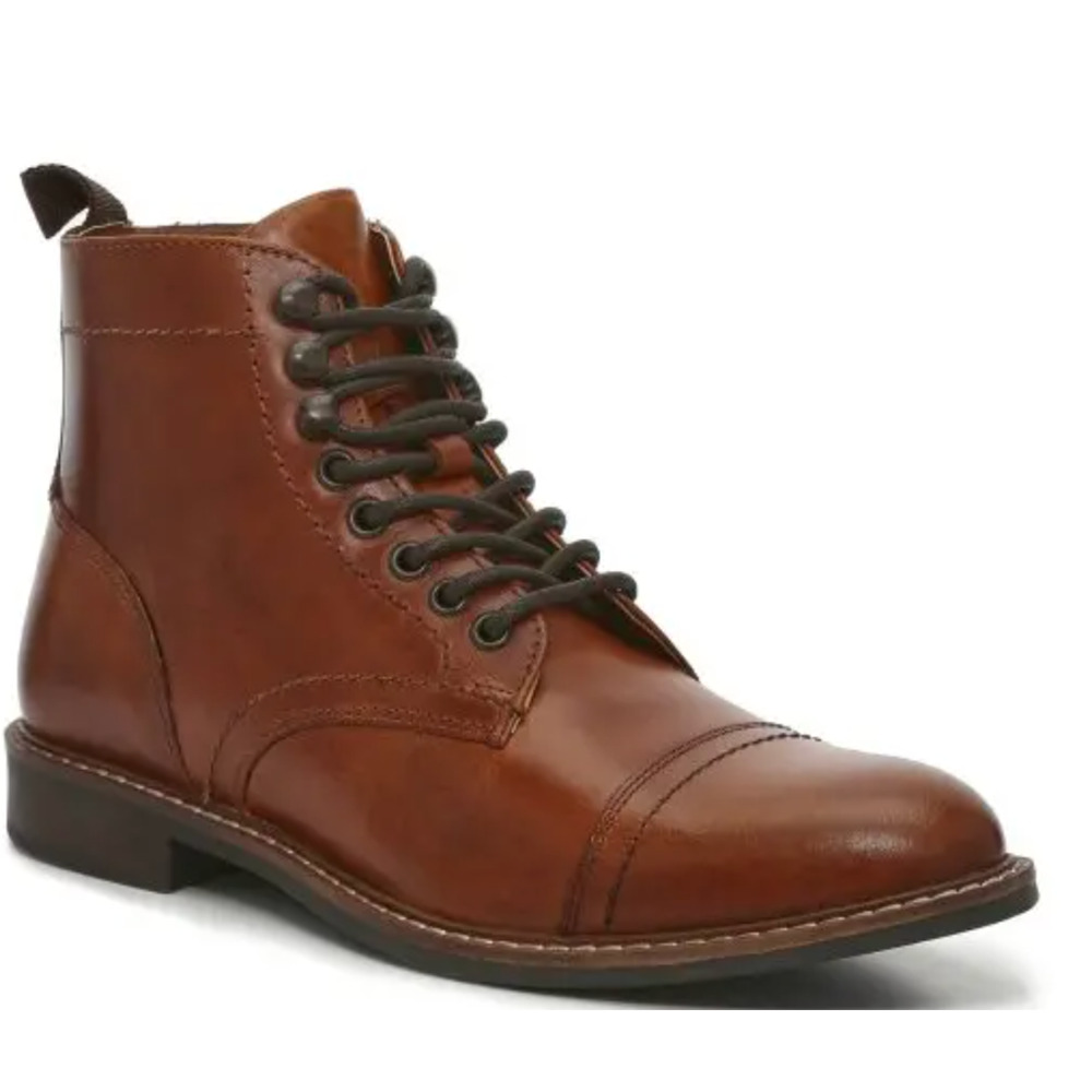 Crown Vintage Mens Lingdale Boots 8.5 NWT Cognac Brown Leather Lace Cap Toe